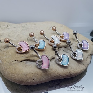 Illuminating Stone Filled Heart Crystal Paved Navel Ring ~ Belly Ring