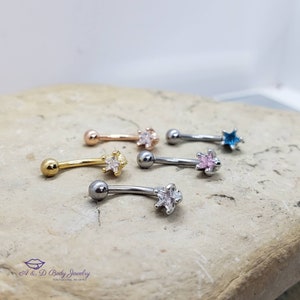 Cubic Zirconia Star Curved Barbell