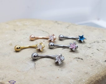 Cubic Zirconia Star Curved Barbell