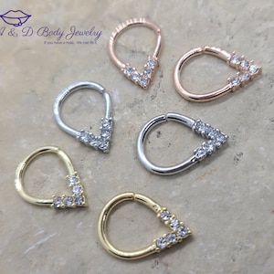 Pear Shaped Bendable Hoop with 5 Cubic Zirconia ~ Daith, Cartilage, or Septum ~ 16 and 18 Gauge