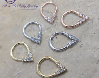 Pear Shaped Bendable Hoop with 5 Cubic Zirconia ~ Daith, Cartilage, or Septum ~ 16 and 18 Gauge