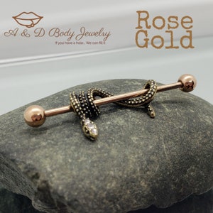 Gold Plated Snake Industrial Barbell Industrial Piercing Rose gold