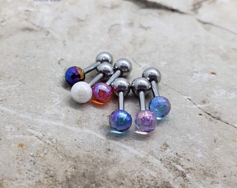 Boucle d'oreille de cartilage UV Aurora boule disco en acrylique ~ Cartilage Barbell