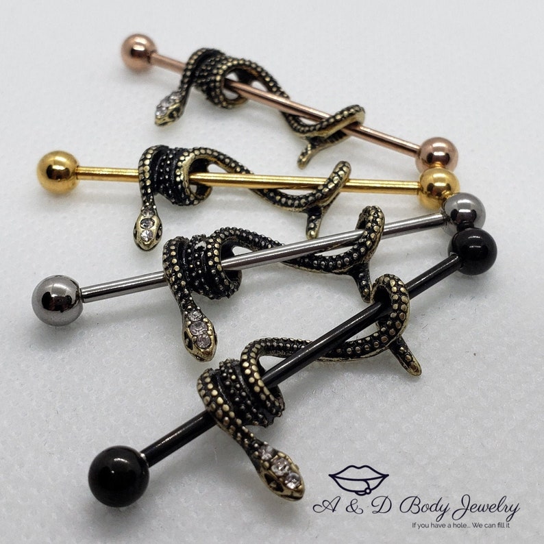 Gold Plated Snake Industrial Barbell Industrial Piercing Etsy Ireland