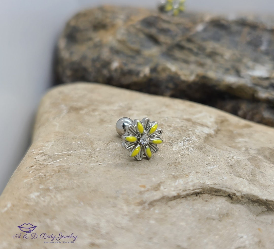 Yellow Daisy Cartilage Earring Cartilage Barbell Etsy
