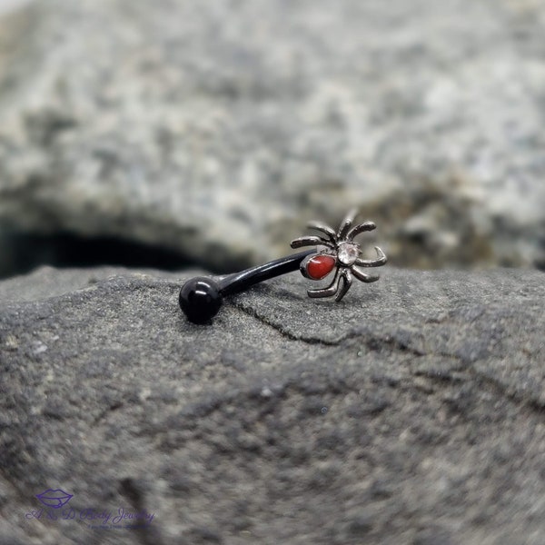 Red Spider with Crystal Black Curved Barbell