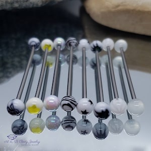 Acrylic Ball with Design Industrial Barbell ~ White ~ Industrial Piercing
