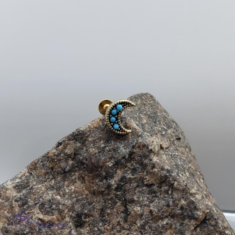 Gold Plated Turquoise Crescent Moon Lip Labret