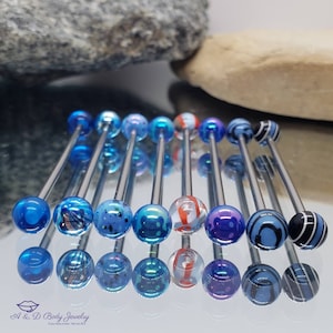 Acrylic Ball with Design Industrial Barbell ~ Blue ~ Industrial Piercing