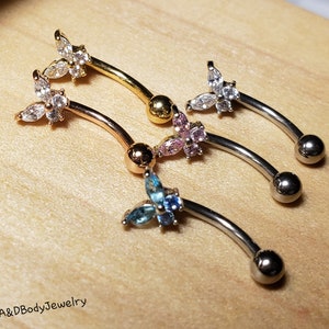 Cubic Zirconia Butterfly Curved Barbell
