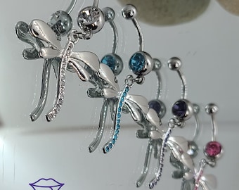 Dragonfly Gem Dangle Navel Ring - Belly Ring