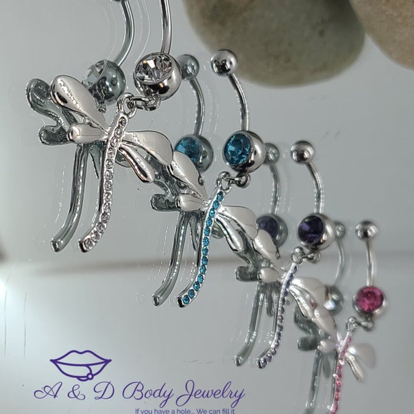 Dragonfly Gem Dangle Navel Ring - Belly Ring