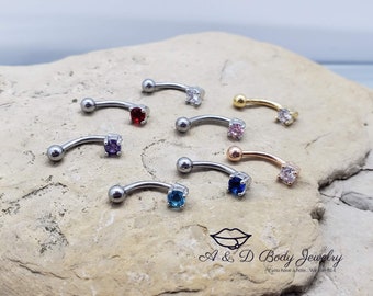 Cubic Zirconia Round Curved Barbell