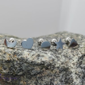 Kraakbeenhalter met gemengde vormen - zilver - hart-, ster-, halvemaan-, rond- en driehoekvorm