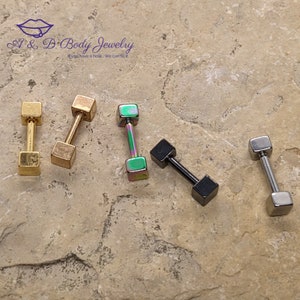 Cubed Cartilage Earring ~ Cartilage Barbell - Gold, Rose Gold, Black, Rainbow, or Silver