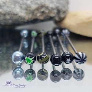 Acrylic Ball with Design Industrial Barbell ~ Black ~ Industrial Piercing