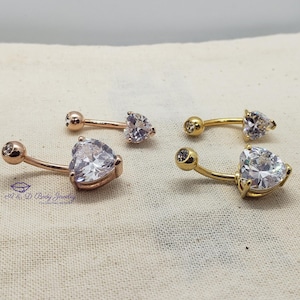 Cubic Zirconia Heart Navel Ring ~ Belly Ring
