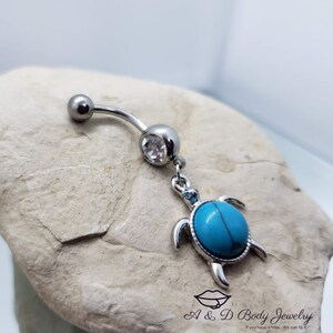 Turquoise Turtle Dangle Navel Ring ~ Belly Ring