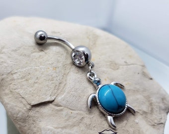 Turquoise Turtle Dangle Navel Ring ~ Belly Ring