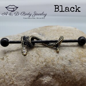 Gold Plated Snake Industrial Barbell Industrial Piercing Black