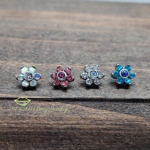 Cubic Zirconia Flower Dermal Anchor Top - 14 Gauge & 16 Gauge