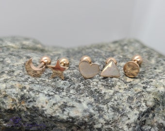 Mixed Shapes Top Cartilage Barbell - Rose Gold - Heart, Star, Crescent, Round, and Triangle Shape