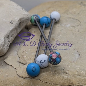 Industrial  Bar with Colorful Synthetic Stone ~ Industrial Barbell ~ Industrial Piercing
