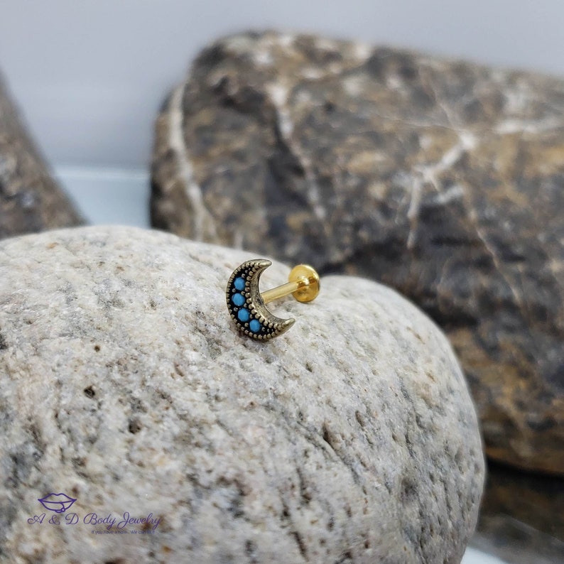 Gold Plated Turquoise Crescent Moon Lip Labret