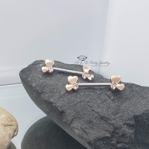 Rose Gold Heart Cluster Nipple Barbell ~ Nipple Piercing ~ Pair
