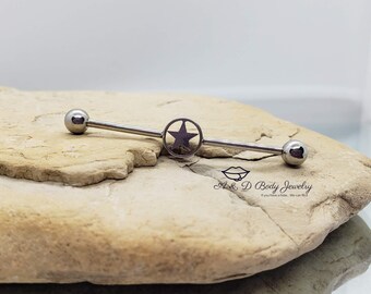 Star Logo Industrial Barbell ~  Industrial Piercing ~ Captain America