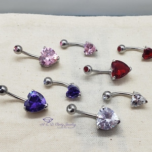 Cubic Zirconia Heart Navel Ring ~ Belly Ring