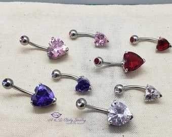 Cubic Zirconia Heart Navel Ring ~ Belly Ring