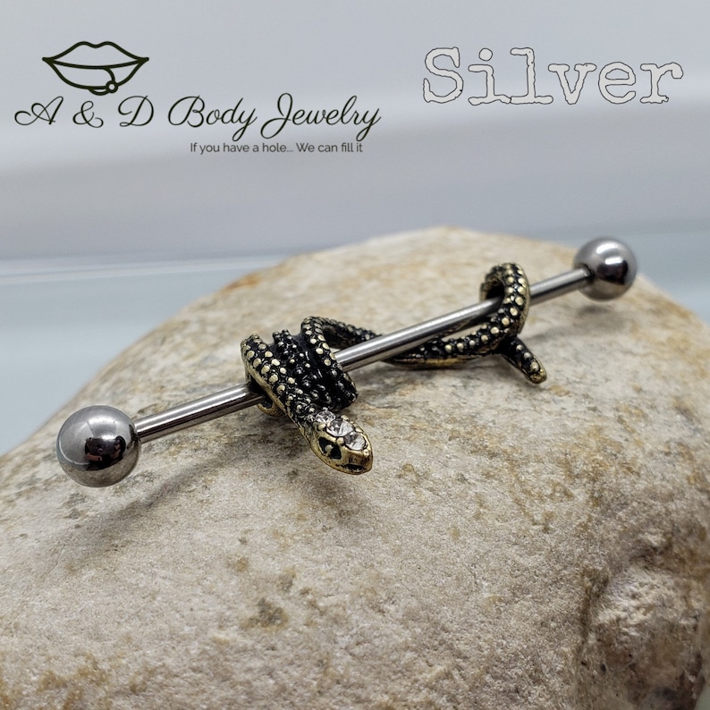 Gold Plated Snake Industrial Barbell Industrial Piercing Silver