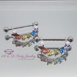 Marquise Cubic Zirconia Nipple Barbell ~ Nipple Piercing