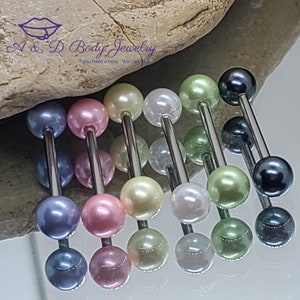 Faux Pearl Ball Barbell ~ Tongue or Nipple Piercing
