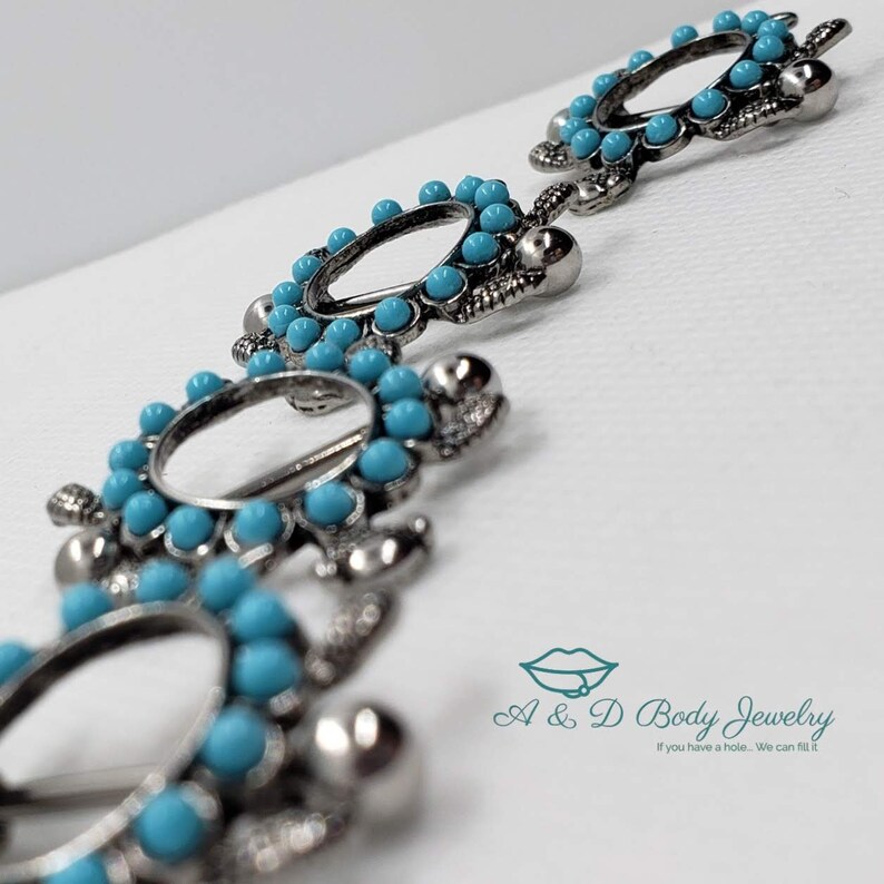 Teal Turtle Nipple Barbell ~ Nipple Piercing