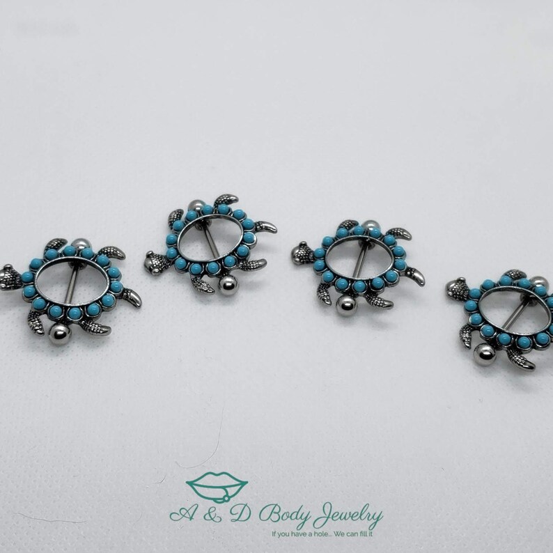 Teal Turtle Nipple Barbell ~ Nipple Piercing