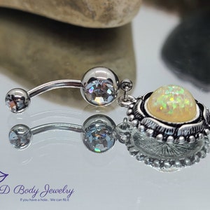 Synthetic Opal Vintage Brooch Navel Ring ~ Belly Ring