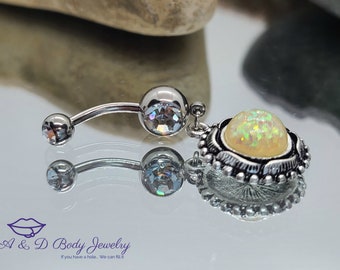 Synthetic Opal Vintage Brooch Navel Ring ~ Belly Ring