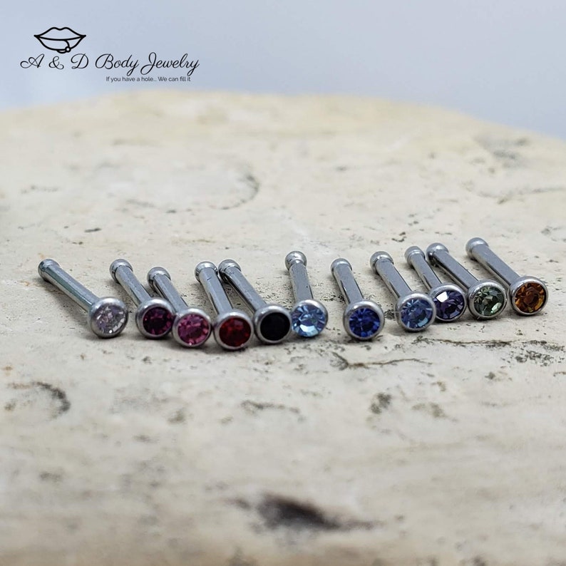Press Fit Jeweled Nose Bone Stud Nose Bone 18 Gauge Etsy