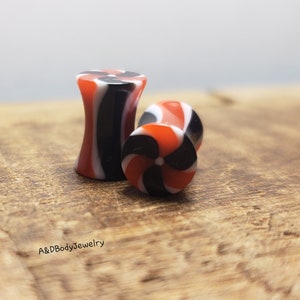 Marble Swirl Red, Black, & White Double Flared Gauged ~ Ear Plugs Plug Stretchers Stretcher Piercing Body Jewelry