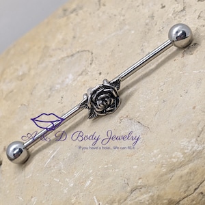 Silver Rose Industrial Barbell ~ Industrial Piercing