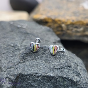 Rainbow Striped Heart Top - Internally Threaded - Labret, Monroe, and Ear Cartilage