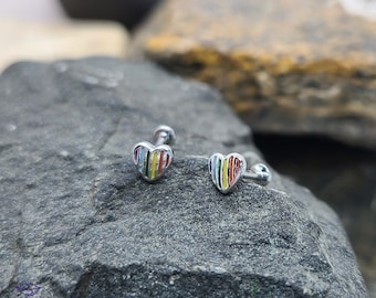 Rainbow Striped Heart Top - Internally Threaded - Labret, Monroe, and Ear Cartilage