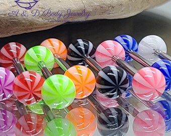 Candy Striped Barbell ~ Tongue or Nipple Piercing
