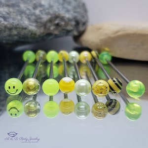 Acrylic Ball with Design Industrial Barbell ~ Yellow ~ Industrial Piercing