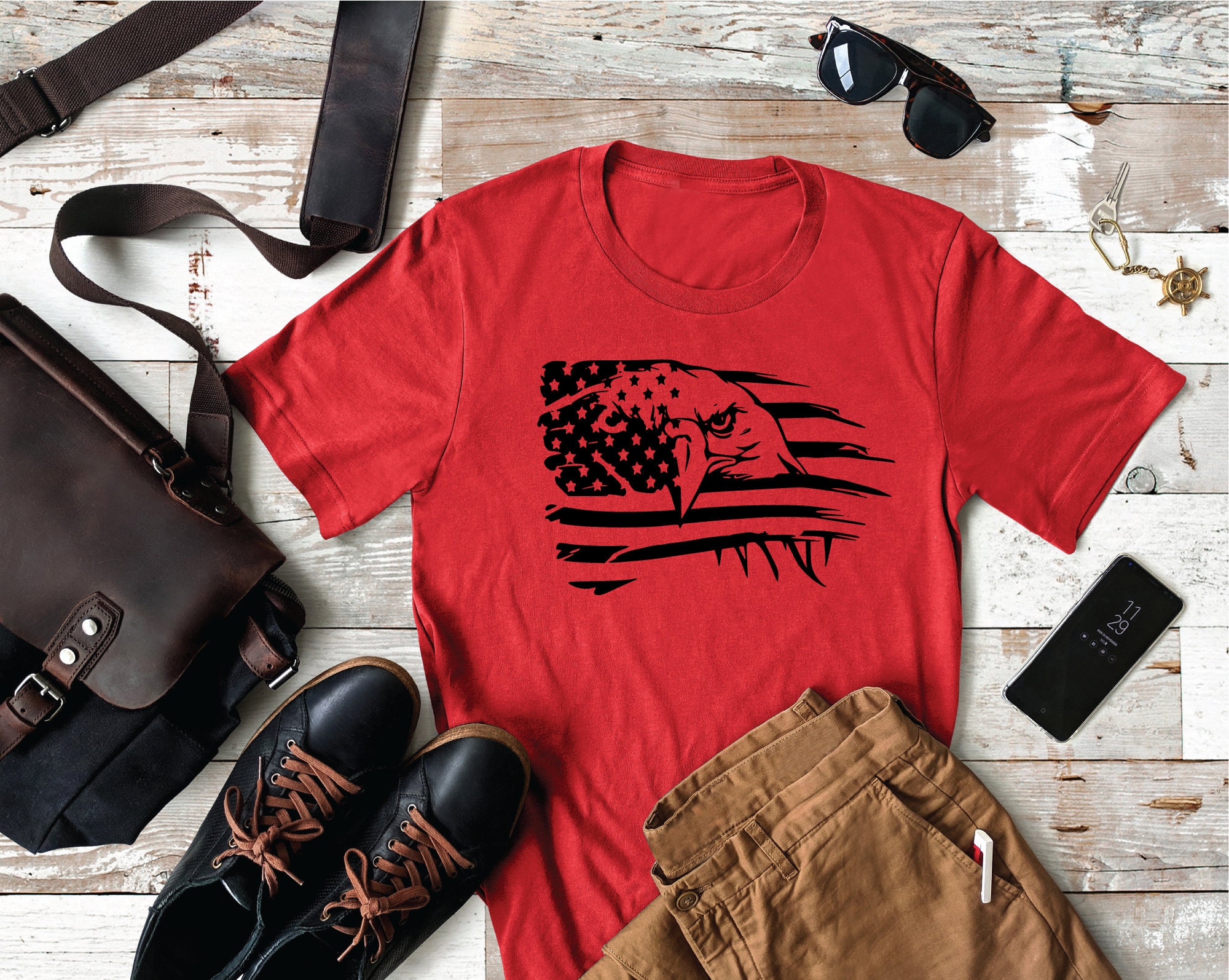 Discover Patriotic Eagle Flag- Men's  T-Shirt