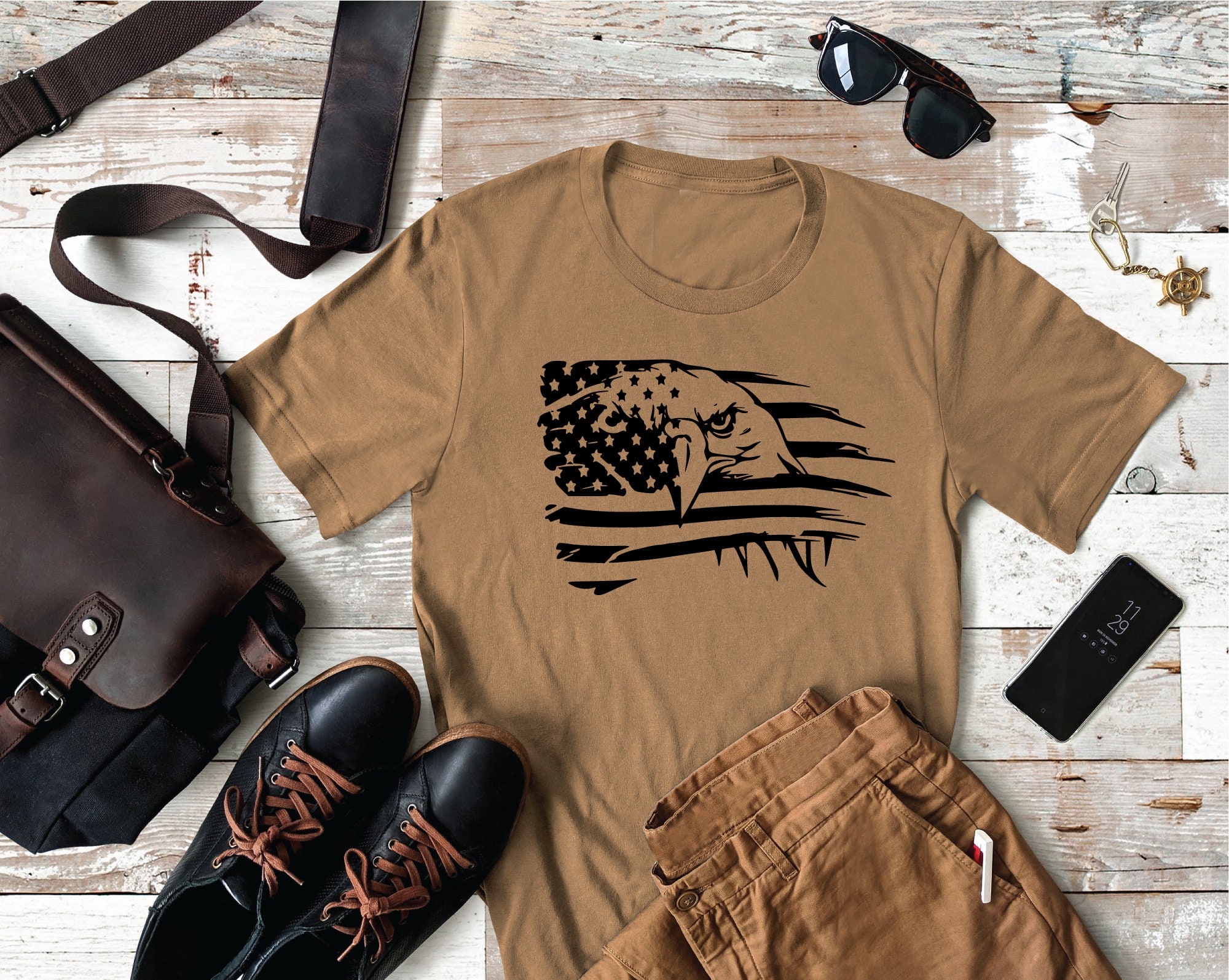 Discover Patriotic Eagle Flag- Men's  T-Shirt