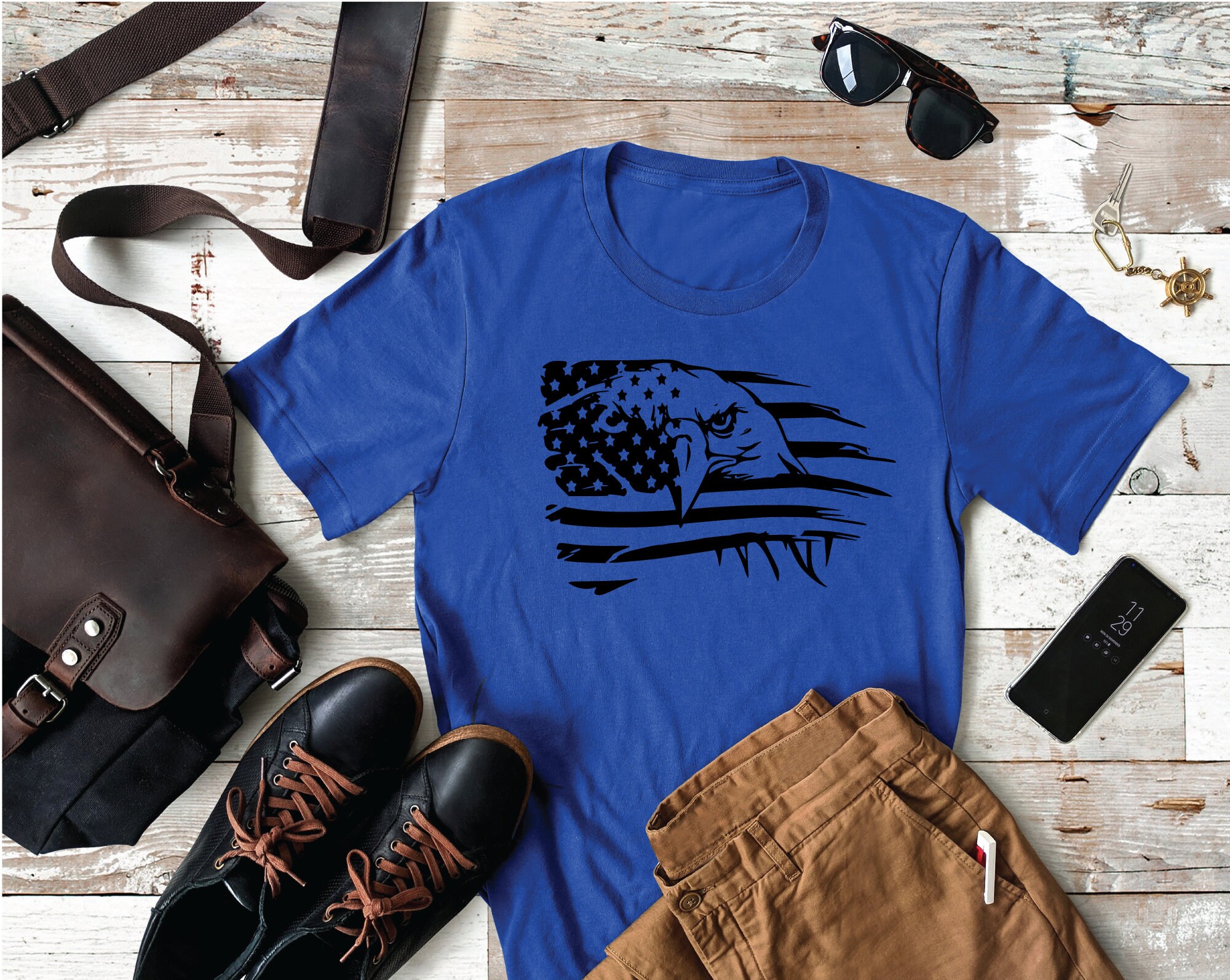 Discover Patriotic Eagle Flag- Men's  T-Shirt