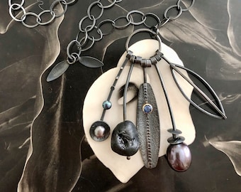 Sydney Lynch Necklace W/tahitian Pearl, Lava, Tanzanite
